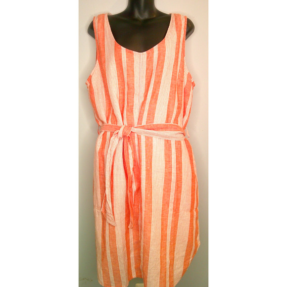 Eddie Bauer 90's Midi Beach Light Linen Belted Shift Dress Sleeveless Women XL - Picture 2 of 9